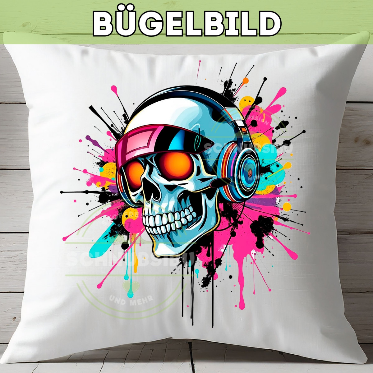 Bügelbild Neon Totenkopf